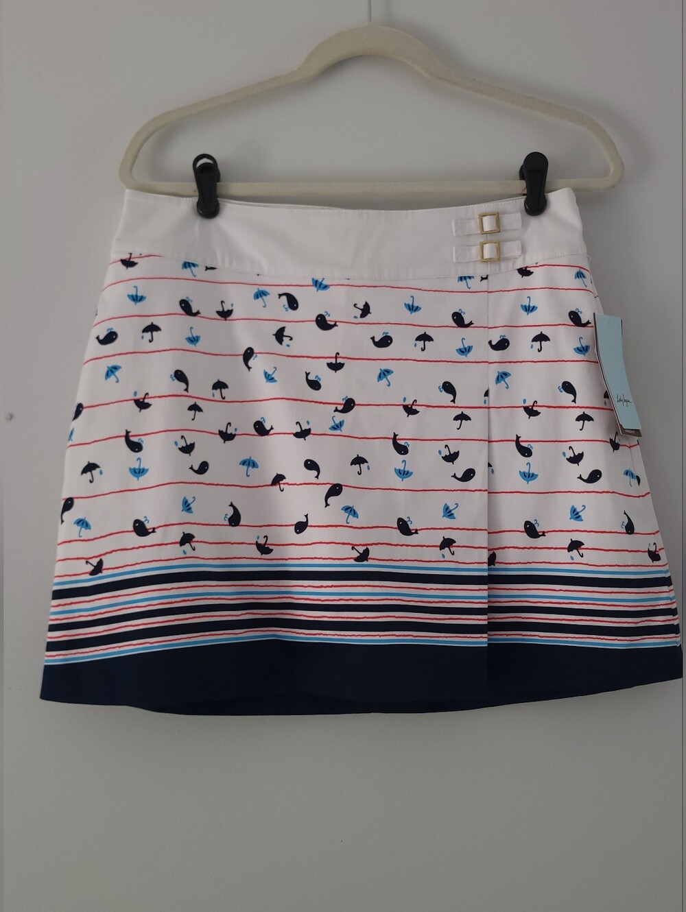 Lady Hagen Coastal Buckle Skort Nautical Whale Size 8 NWT